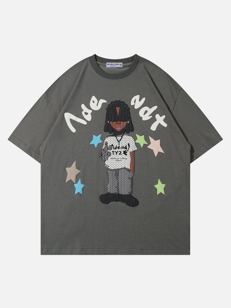 Noir  T Shirts Aelfric Eden Star Cartoon Character Print Tee - JIO-7586265